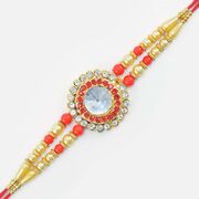 Big Diamond Surrounded by Small Jewels Color Beaded Jewel Rakhi for Brother