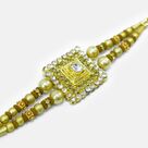 Square Shape Design Golden Color Design Jewel Studded Beaded Rakhi 