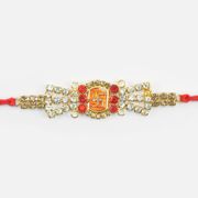Divine Swastika On Jewel Studded Rakhi with Mauli Thread Attractive Jewel Rakhi