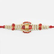 New Designer Stylish Looking Red and Silver Jewel Studded Rakhi for Brother