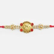Shri Ganesha on Golden Base Auspicious Rakhi Jewel Bhai Rakhi