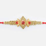 Oval Shape Design Jewel and Pearl Studded Stylish Looking Unique Bhaii Rakhi