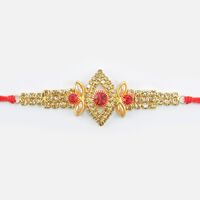 Oval Shape Design Jewel and Pearl Studded Stylish Looking Unique Bhaii Rakhi