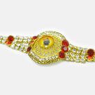Red and Silver Jewel Studded Rakhi of Pearl and Jewels for Bhai