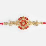 Flower Shape Dotted Shining Jewel and Pearl Rakhi
