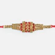 Bunch of Jewel Dotted on Golden Base Antique Jewel Rakhi for Brother