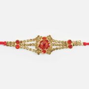 Red Flower Design New Look of Jewel Attractive Rakhi for Brother 