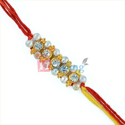 Rare Combination of Diamonds and Silver Pearls - Rakhi for Brother