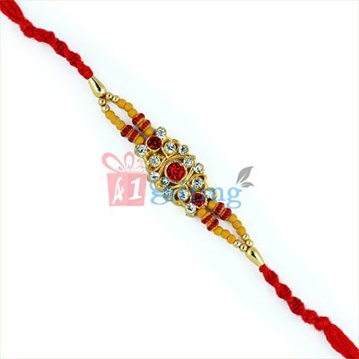 Titanic Touch Wooden and Silver Work Diamond Fancy Rakhi