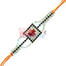 Premium Diamond Stone Work Rakhi with Central Red Stone n Mauli Thread