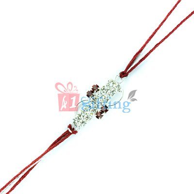 Curvy Creation - A Diamond Rakhi with Sparkling Red and White Stones