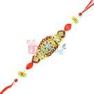 Golden Graceful Beaded and Pearl Rakhi with Precious Dimaond Jewels