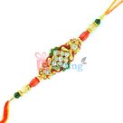 Captivating 9 Diamonds Arranged in Squre Golden Base Design Rakhi