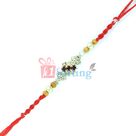12 White and 3 Black Dimaond Decked Golden and Chanda Beaded Rakhi
