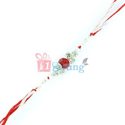 Sightly Different Red Glass and Dimaond Rakhi for Brother