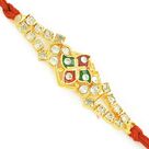 Designer Kundan Work Diamond with Golden Rakhi