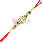 Floral Designer Golden Base Dimaond Rakhi with Beads Work