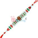 Marvelous Rudraksh Centered Diamond Rakhi with Silver Beads