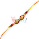 Twin Golden Heart Diamond Studded Maroon Beads Fancy Jewel Rakhi