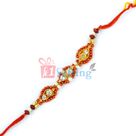 Fancy Six Diamond Beads Pearl Rakhi in Mauli Threads