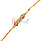Two Red Beads Flower Triple Jewel Golden Rice Beads Rakhi for Brother and Kids