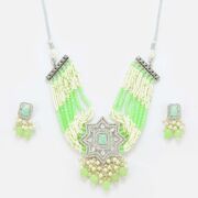 Charming Pearl And Diamond Designer jewel Set With Earrings