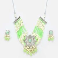 Charming Pearl And Diamond Designer jewel Set With Earrings