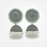 Traditional Style Silver Designer Jhumka Set