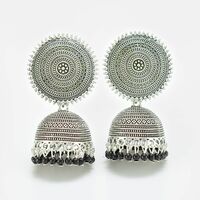 Beautiful Round Shape Silver Color Jhumka Set
