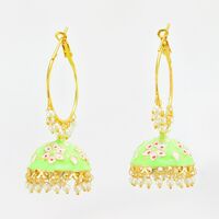 Angelic Golden Designer Jhumka Set With Golden Rings
