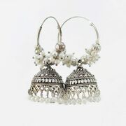 Dazzling Silver Color Jhumka Set With White Pearls