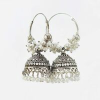 Dazzling Silver Color Jhumka Set With White Pearls