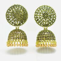 Traditional Round Shape Golden Designer Jhumka Set 