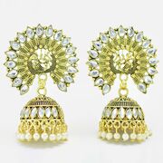 Beautiful Kundan Peacock Jhumka Set With White Pearls