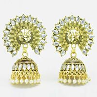 Beautiful Kundan Peacock Jhumka Set With White Pearls