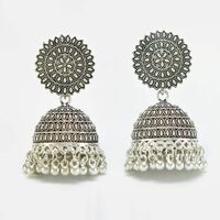 Beautiful Coin Designer Silver Color Jhumka Set