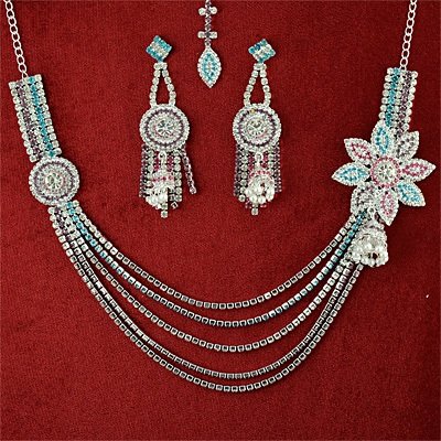 Fancy Flowers Chain Neclace Set Jewelry Silver Color