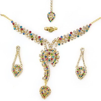 Muticolor Small Diamond Golden Fashion Jewelry Set