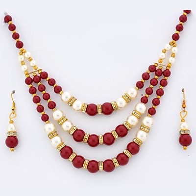 Maroon Beads with Pearl Necklace Set with Earings