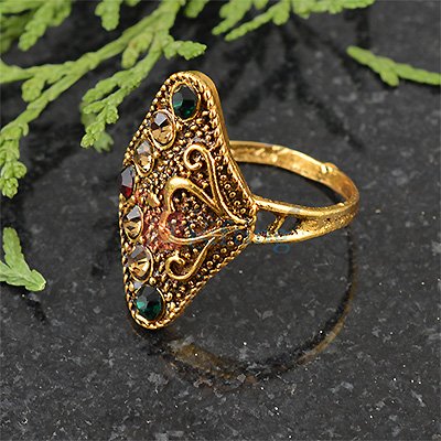 Beautiful Golden Metalic Multi Color Diamond Fancy Ring