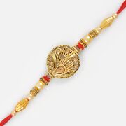 Round Shape Golden Kundan Meena Work Brother Rakhi