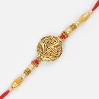 Round Shape Golden Kundan Meena Work Brother Rakhi