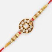 Kundan Special Golden and Diamond Designer Rakhi with Moli Threads