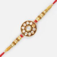 Kundan Special Golden and Diamond Designer Rakhi with Moli Threads