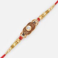 Kundan Meena Diamond Golden Based Awesome Rakhi