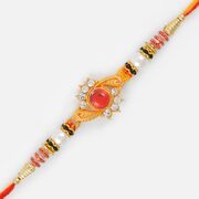 Simple Elegant Golden Diamond Rakhi with Pearl