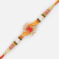 Simple Elegant Golden Diamond Rakhi with Pearl