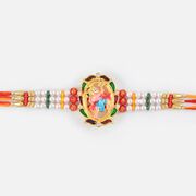 Attractive Golden Rakhi of Hanuman with Pearl and Kundan Work