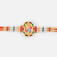 Attractive Golden Rakhi of Hanuman with Pearl and Kundan Work