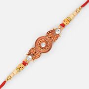 Beautiful Kundan Meena Round Shape Golden Rakhi